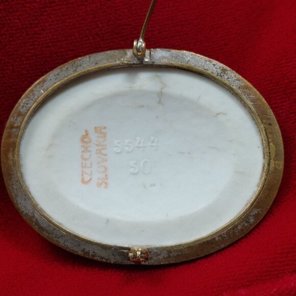 Antique Porcelain Brooch Bezel Setting Czech Hand Painted Numbered c. 1920s - Picture 8 of 9